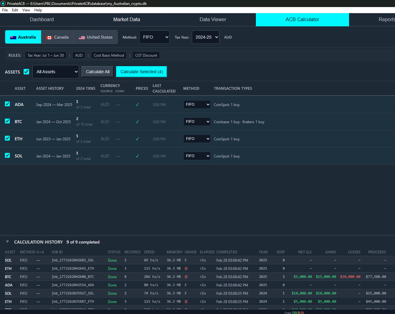 AU Asset Table — Completed Calculation