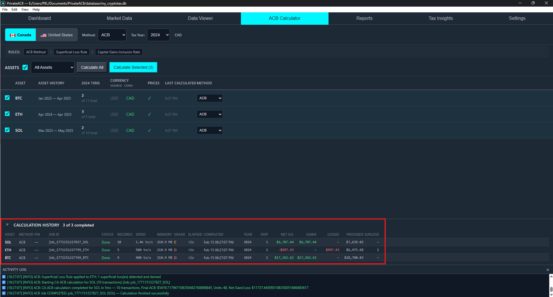 Calculation History — Canada