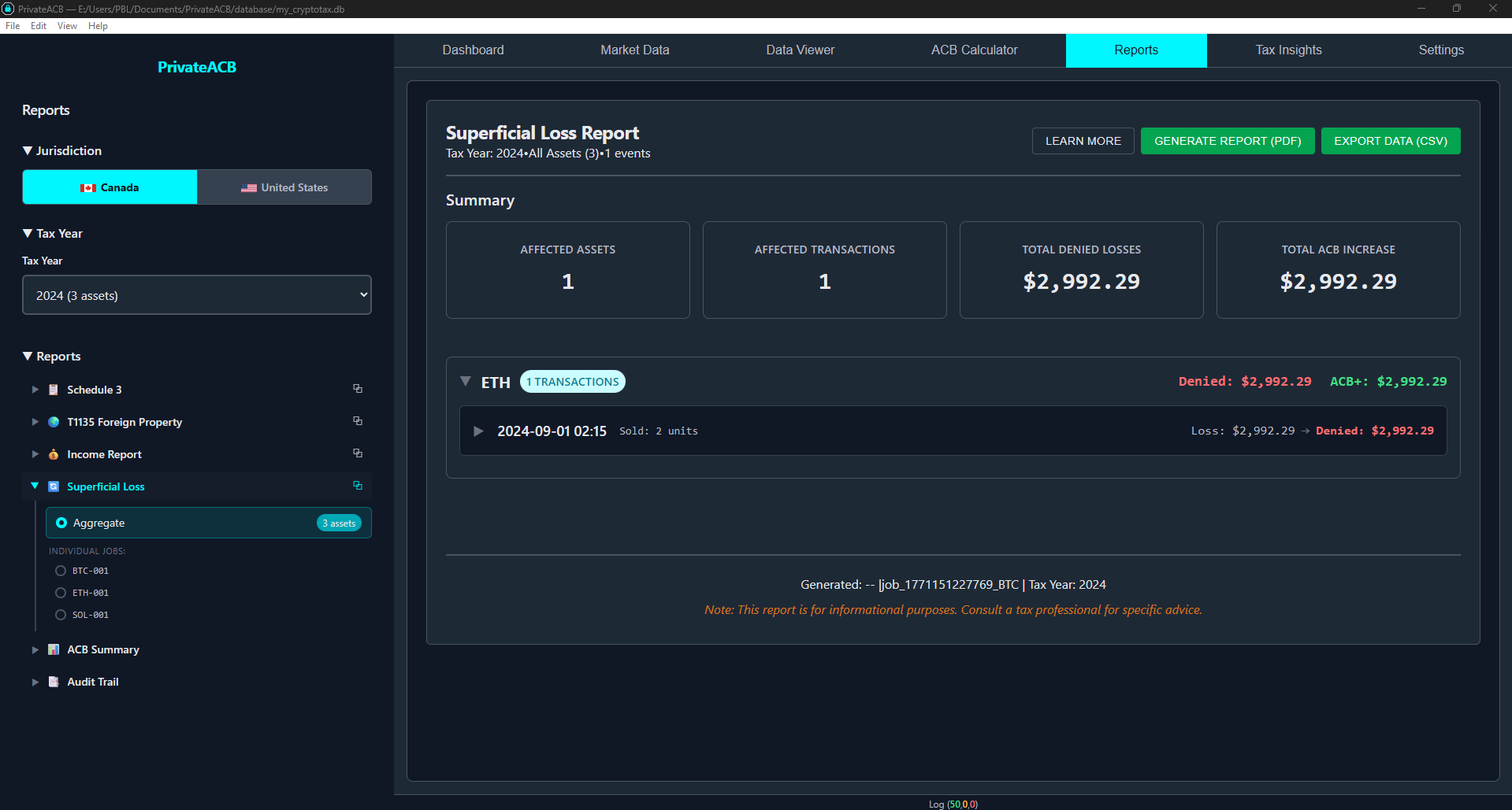Superficial Loss Report