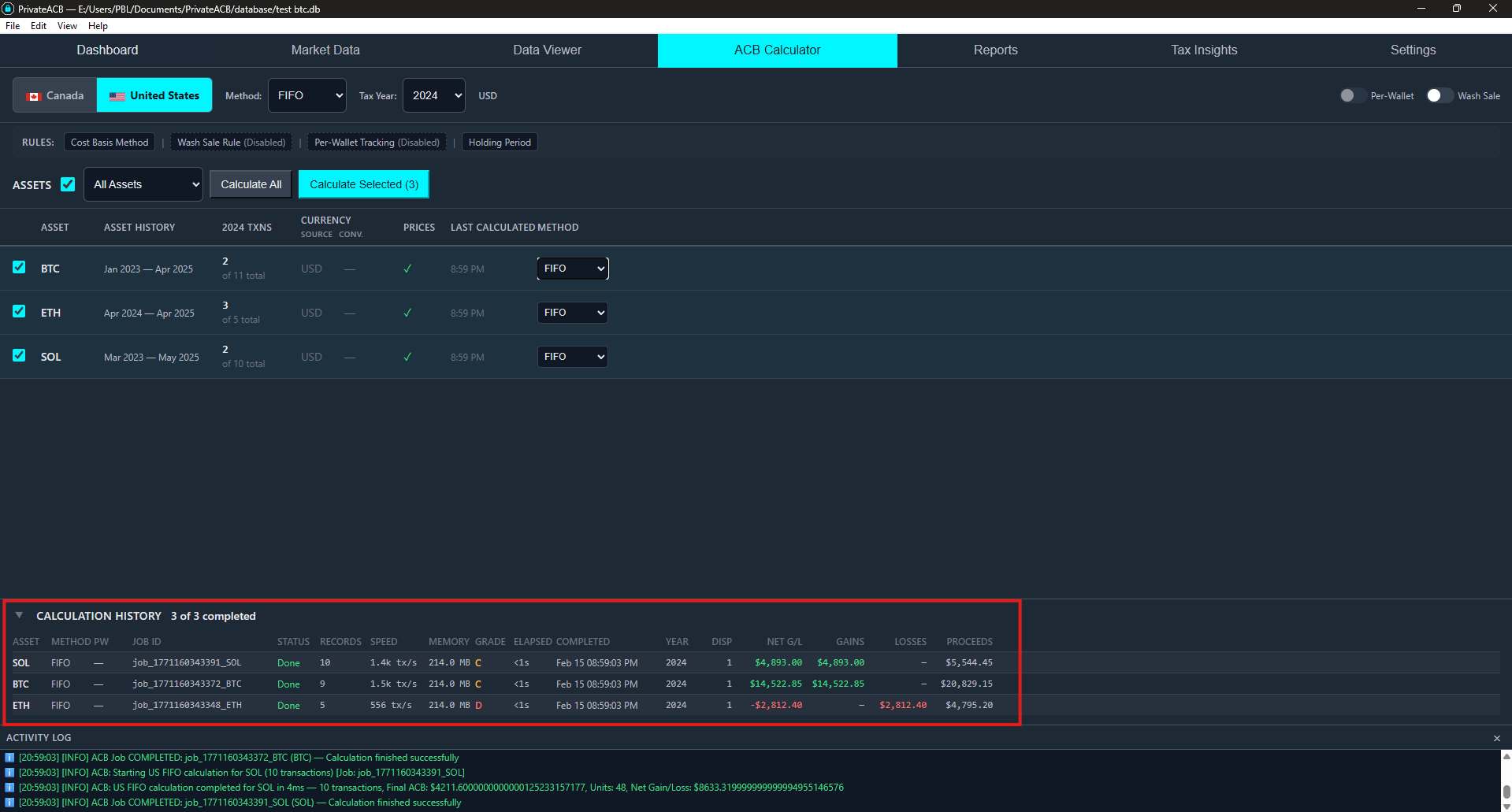 Calculation History — US