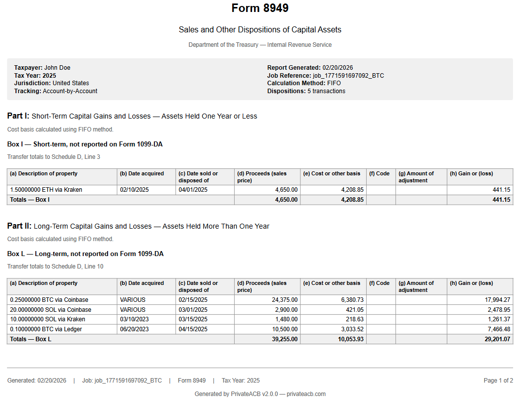 Form 8949 — Sales and Dispositions with Box I/L categorization